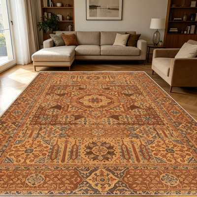 Tapis en terre cuite à motif géométrique persan rétro de 1 pièce pour le salon, doux et confortable, convenant à toutes les saisons, facile à entretenir et lavable à la machine