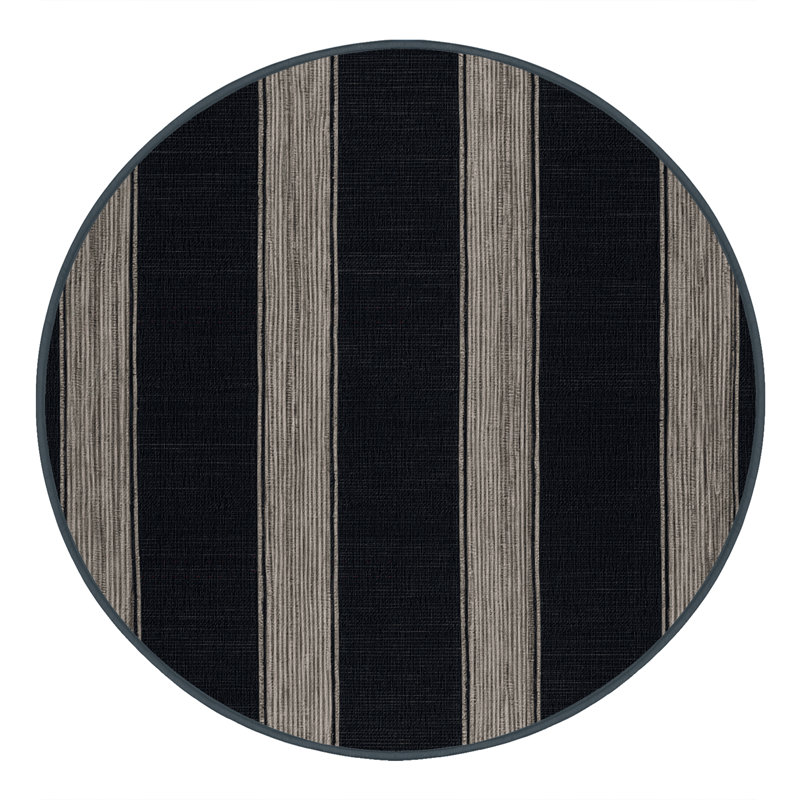 Machine Washable Horizontal Stripes Gray Area Rug, Round 8'