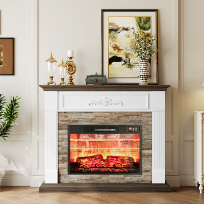 43.5" Electric Fireplace With Mantel, Freestanding Tv Stand With Fireplace Heater