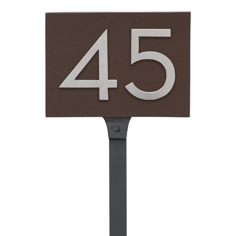 Floating 1-Line Lawn Address Sign, Roman Bronze, Yes, Satin Nickel Two Tone