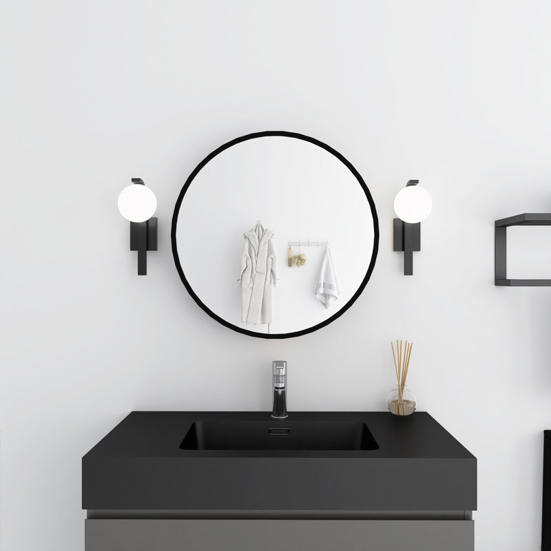 Pharmacie ronde en fer avec miroir Goree, H 30 po x l 30 po x P 4,9 po