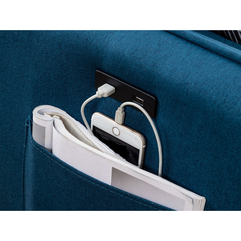Canapé modulaire bleu 70 po avec chargeur USB et coussins Mia, Lin bleu