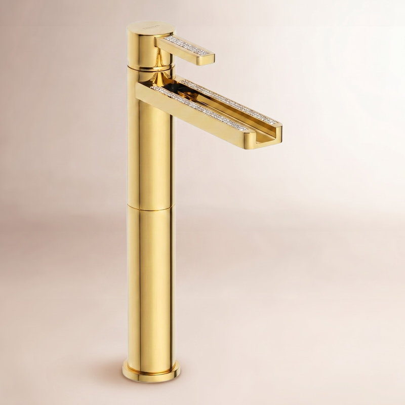 Capri Swarovski Crystal Single-Hole Single-Handle Bathroom Faucet, Polished Gold