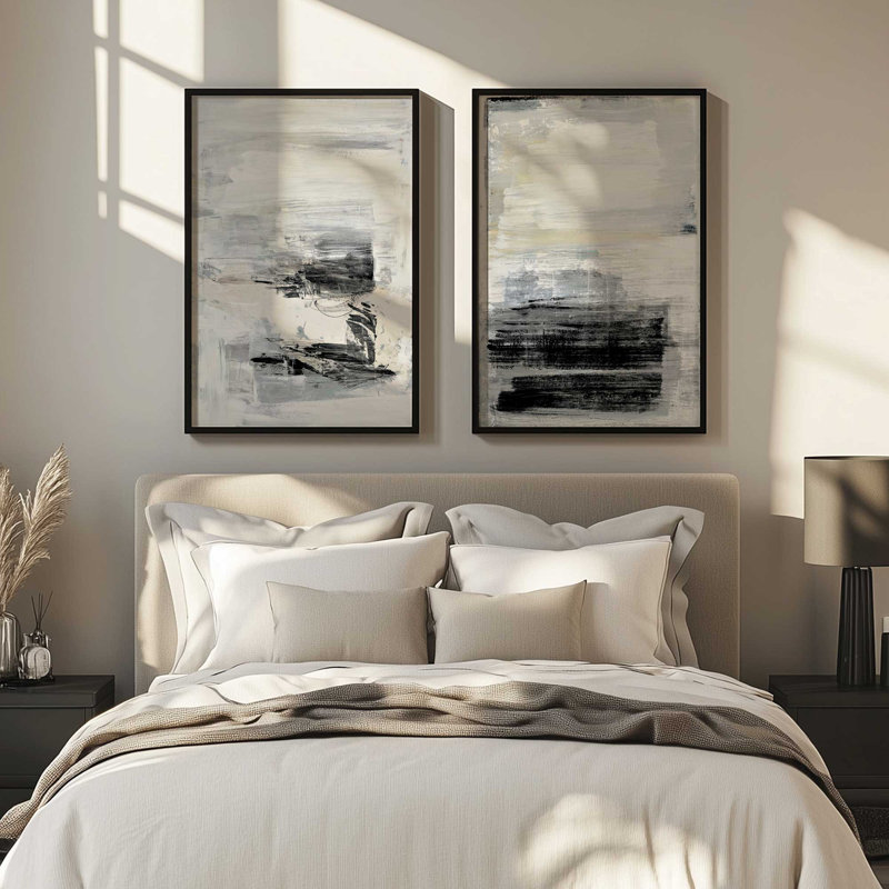 Ensemble de 2 impressions Waves of Neutral Energy, 14 po x 11 po, H 15,5 po x l 23,5 po x P 1,25 po, Cadre opaque blanc