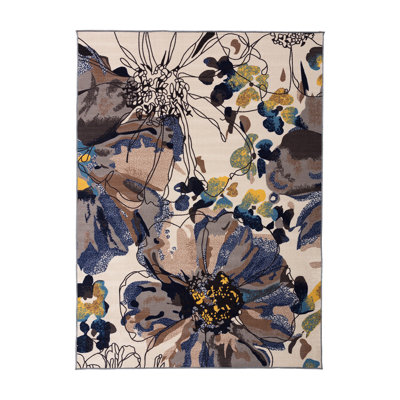 Dichiera Floral Brown/Navy/Cream Area Rug