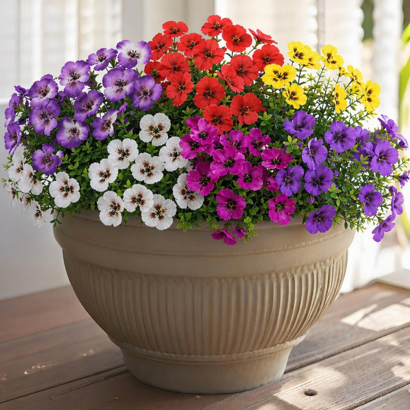 15 pensées printanières artificielles pour jardinière extérieure, porche, cour, patio, jardinière, décoration de jardin (lot de 15)