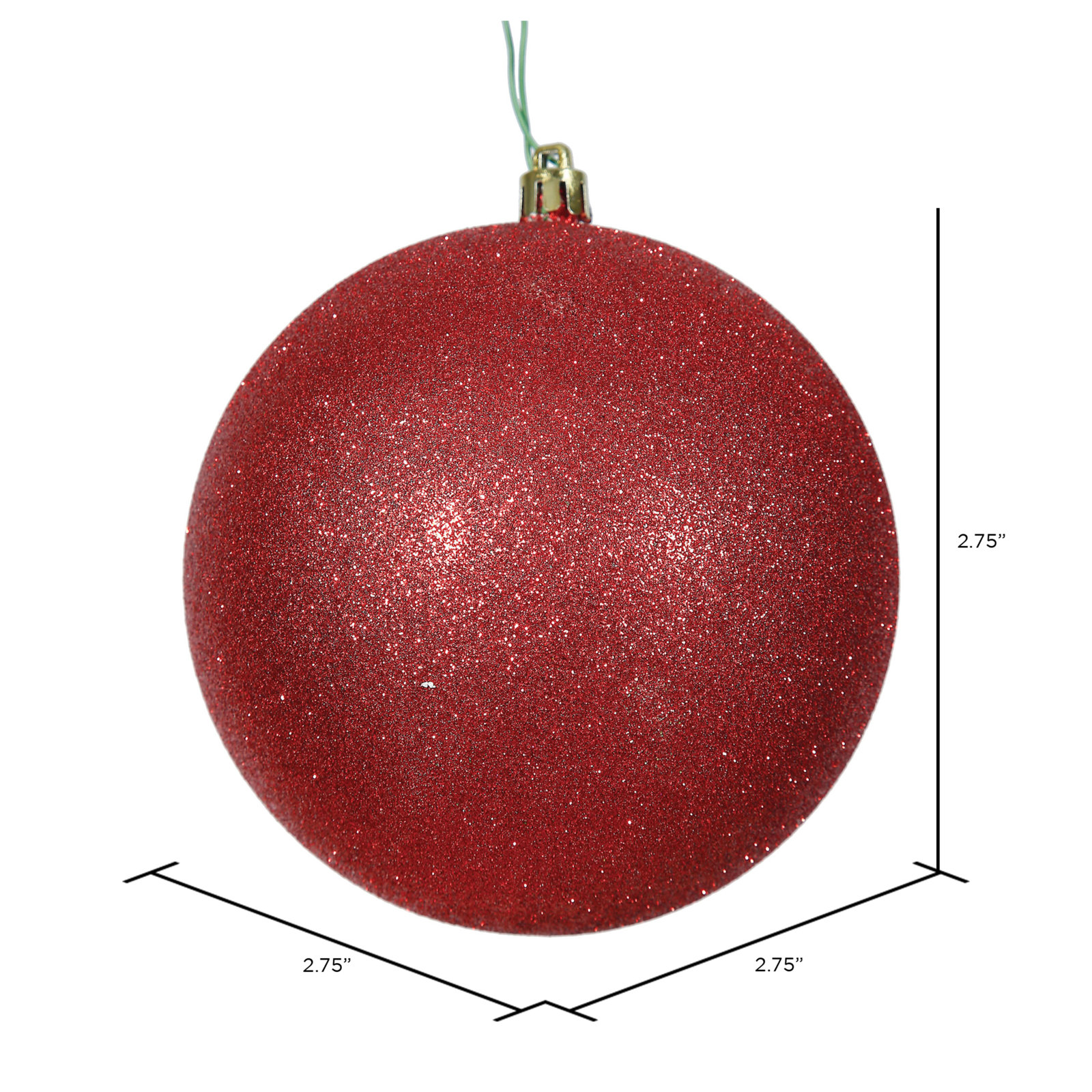 Holiday Décor Ball Ornament, 2.75" H x 2.75" W x 2.75" D, Red Glitter
