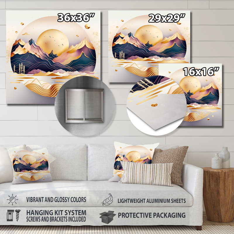 Dreamy Golden Mountain V - Abstract Marble Metal Wall Art, 23" H x 23" W x 1" D