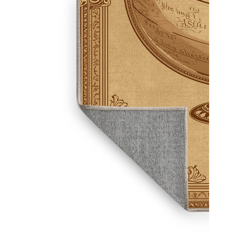 Machine Washable Ovetta Classroom Globe Classic Damask Rug in Brown – Beige Binding, 8x12