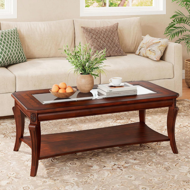 Traditional Coffee Table With Curved Legs, Glass