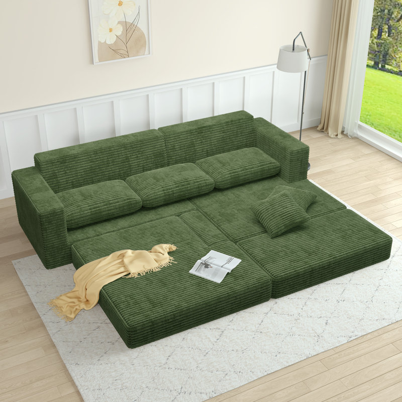 Canapé modulaire en L 28,25 po Boneless, Orienté à gauche (vu de face), Tissu vert