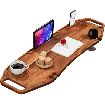 Plateau de baignoire, grand, épaissi 35 po x 10 po, fabriqué en bois d'acacia, luxueux, imperméable, non toxique, pieds réglables, sans outil, plateau, accessoire de salle de bain de luxe
