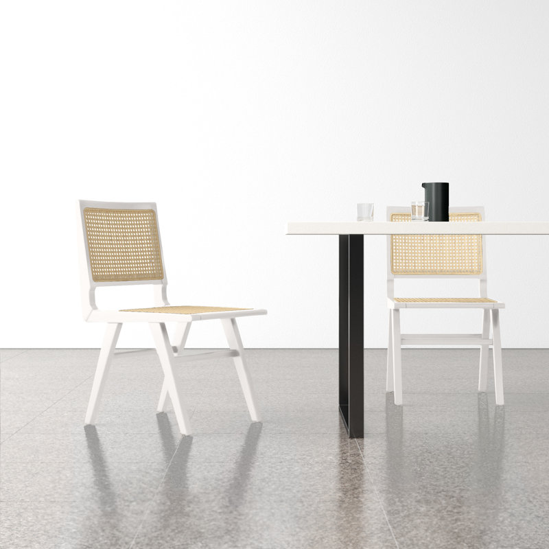 Atticus Cane Dining Chair, White/Natural