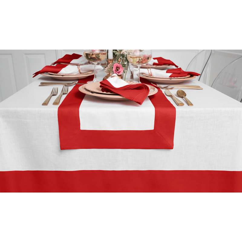 Contempo - 100% Pure Linen Tablecloth, 120" x 60", Red/White