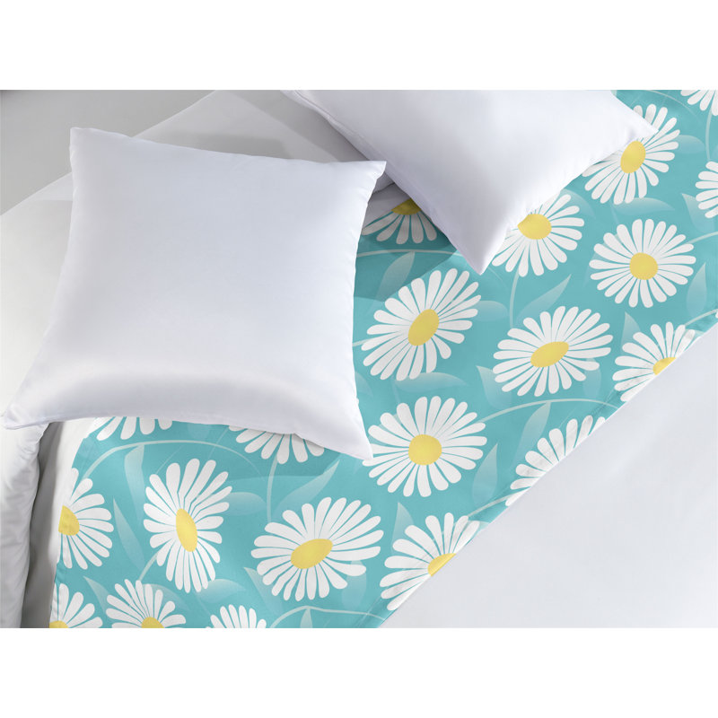 Chemin de lit Ambesonne Daisy bleu clair et moutarde, Grand lit