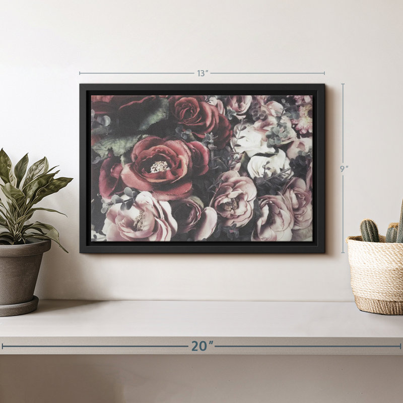 Faux roses, reproduction sur toile, H 9 po x l 13 po