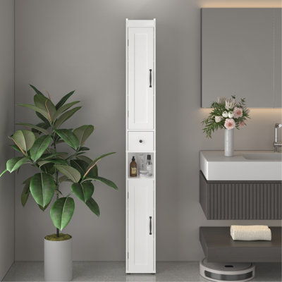 67.51" Tall Bathroom Storage Cabinet With Adjustable Shelves,Slim 2 Doors Freestanding Cabinet With Anti-Tip, Open Compartments, For Home, Small Spaces, Bathroom,Kitchen, Living Room, White