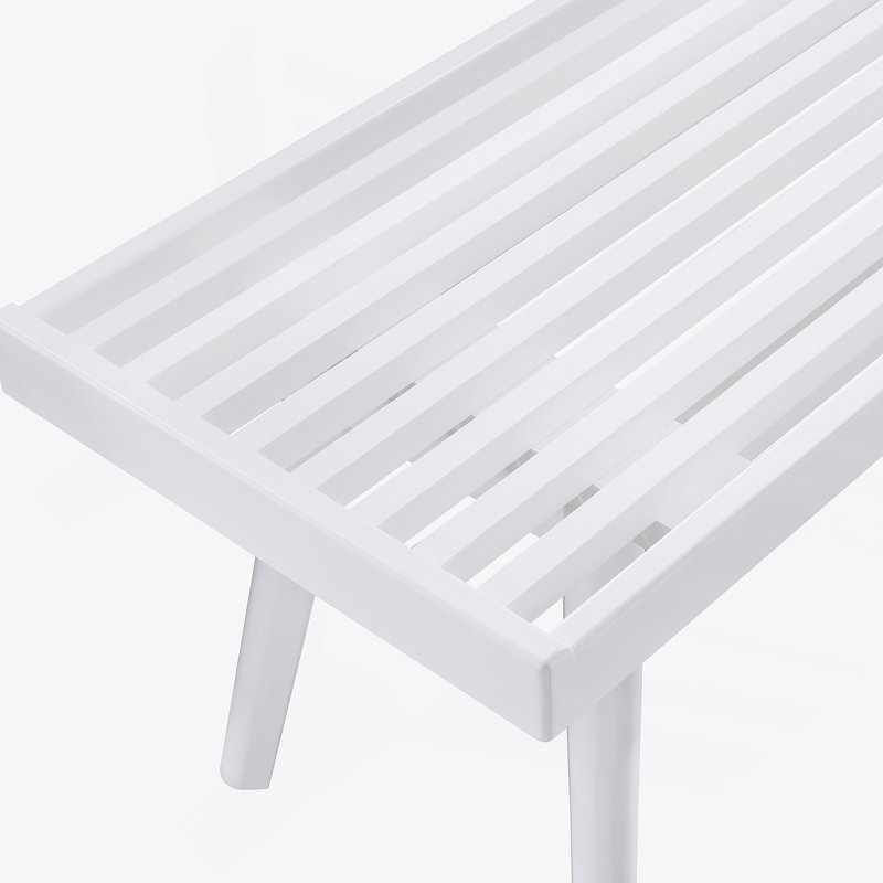 Solid Wood Slatted Bench, 41.30-Inch Long, White