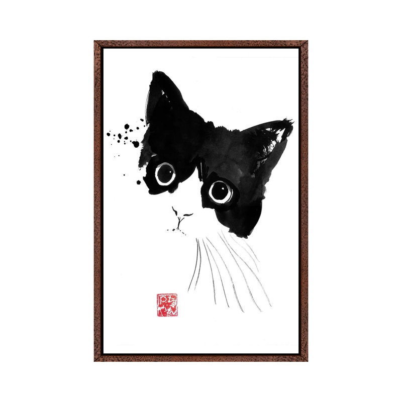 Impish Cat by Péchane - Painting on Canvas, Classic Brown Wood Framed, 66.04 cm H x 45.72 cm W