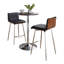 Ensemble de salle à manger à hauteur de comptoir Mid-Century avec tabourets pivotants, table chromée réglable, plateau en bois brun, similicuir noir, 3 pièces