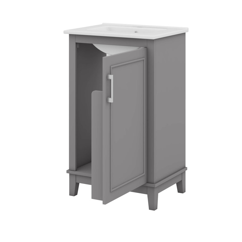 Petit meuble-lavabo moderne avec lavabo en céramique, Gris