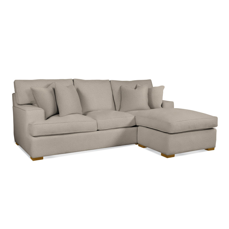 Sadie 97" Wide Reversible Sofa & Chaise with Ottoman, Havana Finish, Beige Performance Fabric; 0851-73