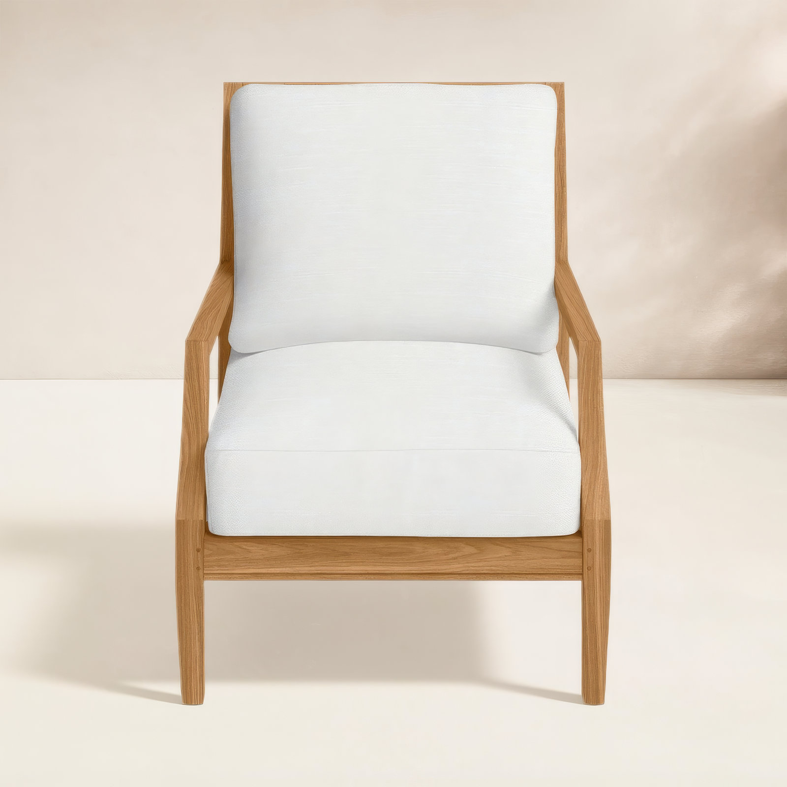 Haley Sunbrella® Patio Lounge Chair, Natural Teak, Rollo Lace InsideOut® Linen, No welt + Standard fill
