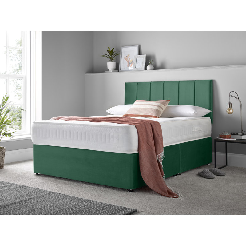 Makelah Divan Bed Set, Green, Kingsize (5'), No Drawers