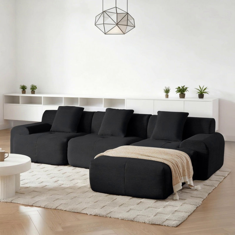 Canapé modulaire en L 113 po, Noir