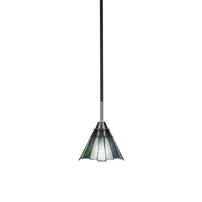 Luminaire suspendu Reede, fini noir mat et nickel brossé avec verre d'art 7 po