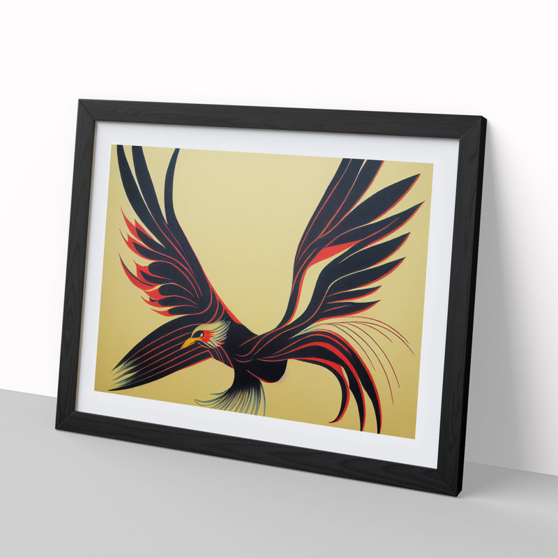 XH1022-7120X Precious Phoenix Bird Abstract - Single Picture Frame Print, Black Framed, 46cm H x 64cm W x 2cm D