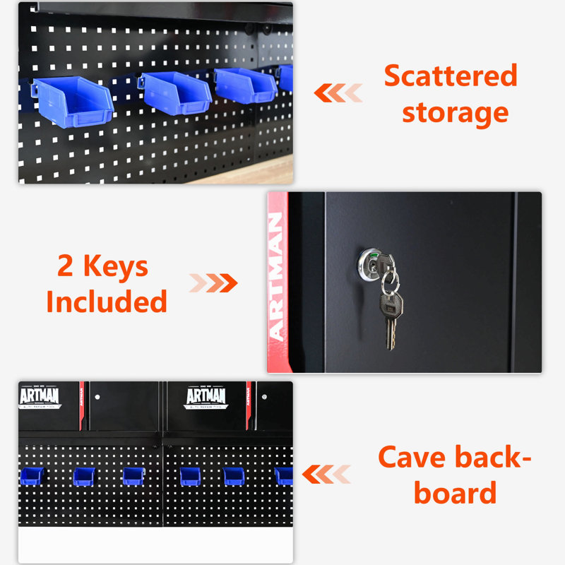 Armoire murale à double porte avec porte-outils, crochet de panier suspendu, tablette de rangement, plaque de fixation murale en acier inoxydable