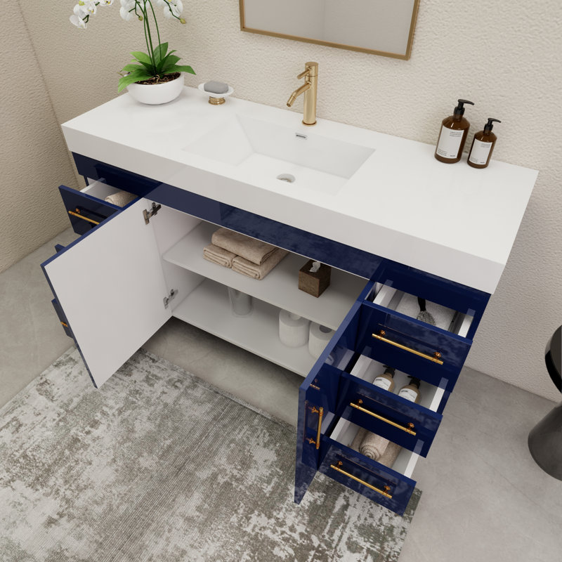 Ensemble de meuble-lavabo simple 59 "avec tiroirs et portes, Bleu nuit