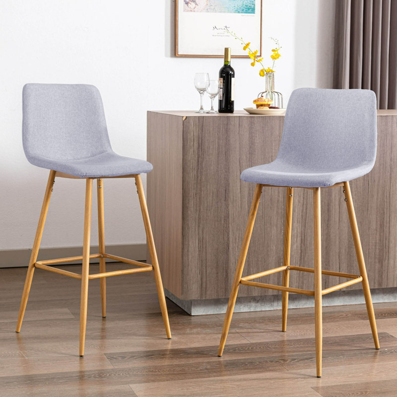 Upholstered Counter Stool with Metal Frame, Grey