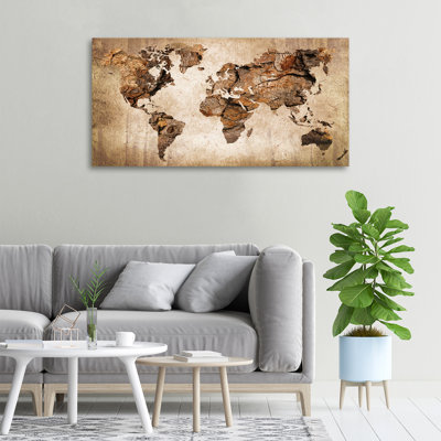 World Map Wood - Wrapped Canvas Print