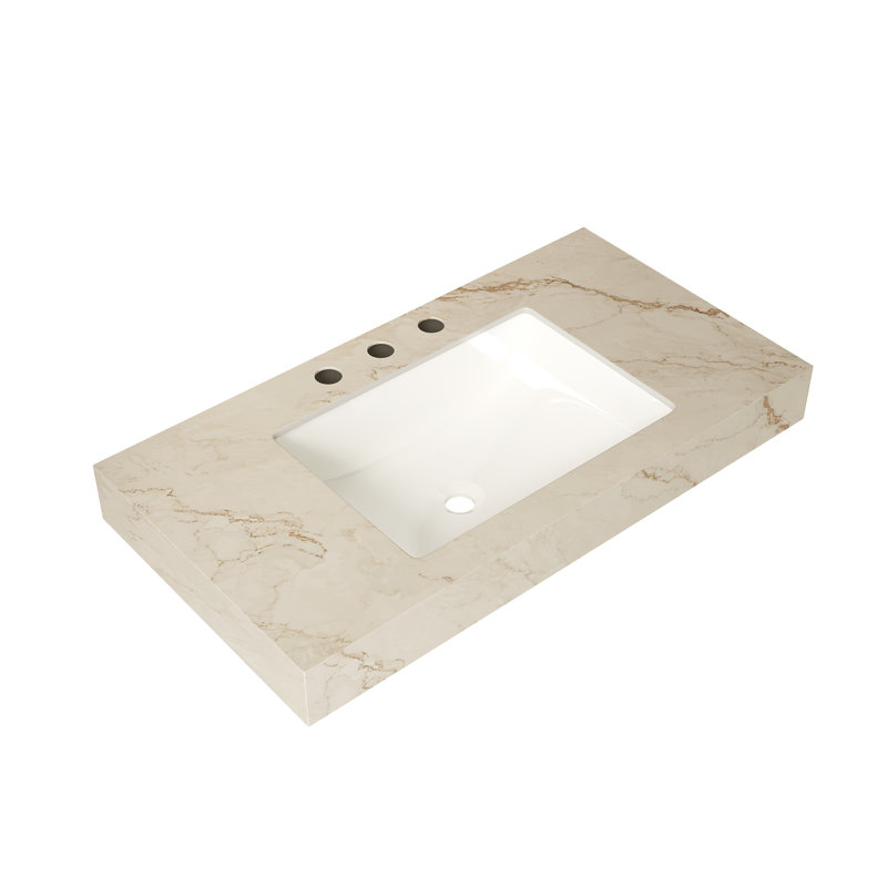 LULA 36-Inch Cream Gold Vein Sintered Stone Vanity Top with Single Ceramic Sink