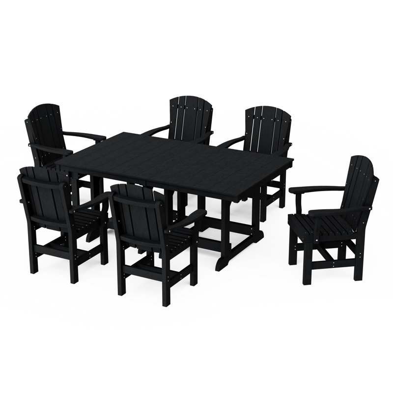 Ensemble de salle à manger à accoudoirs rectangulaire 7 pièces Heritage, Noir