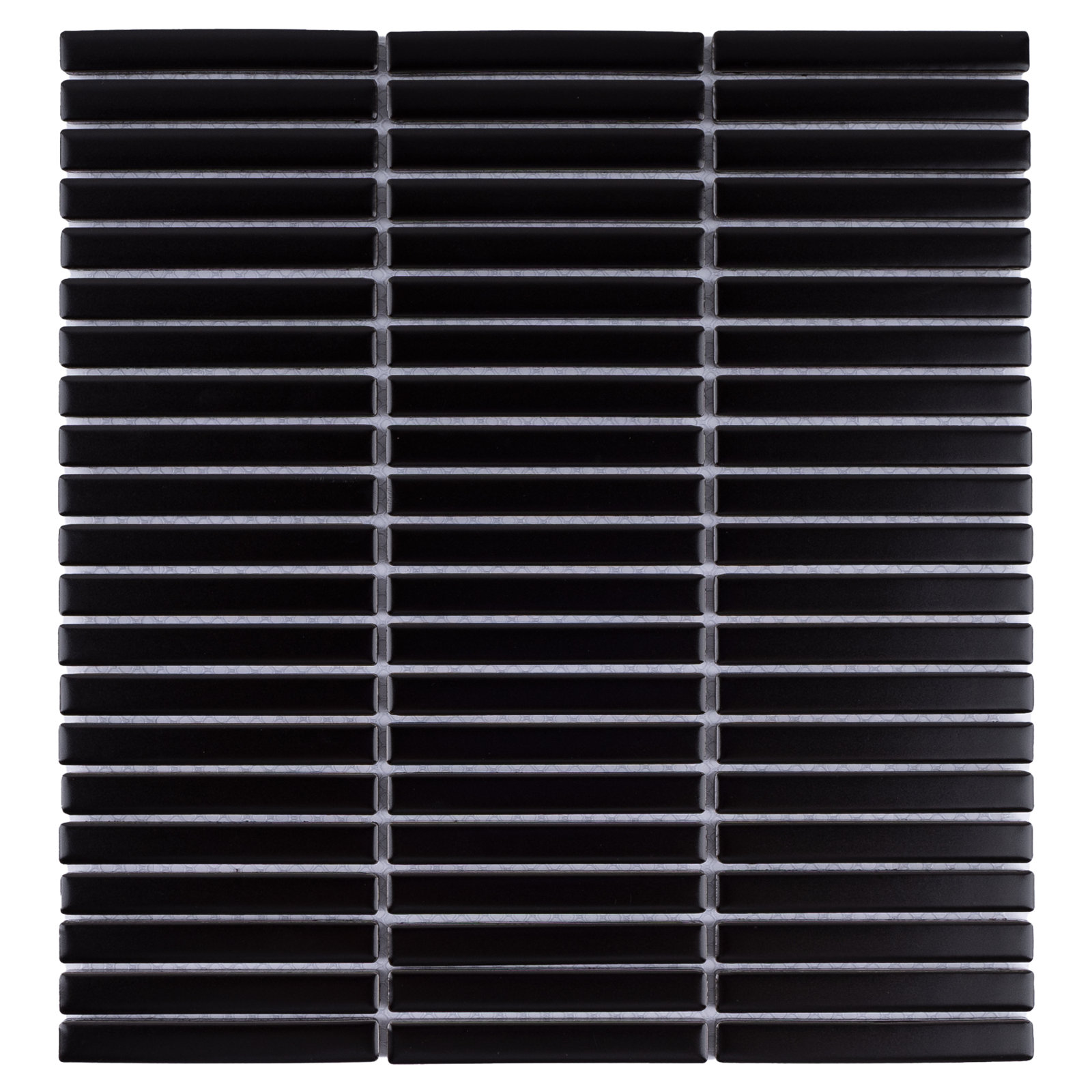 Porcetile 0.48" x 3.63" Stacked Glossy Porcelain Mosaic Wall and Floor Tile, Matte Black