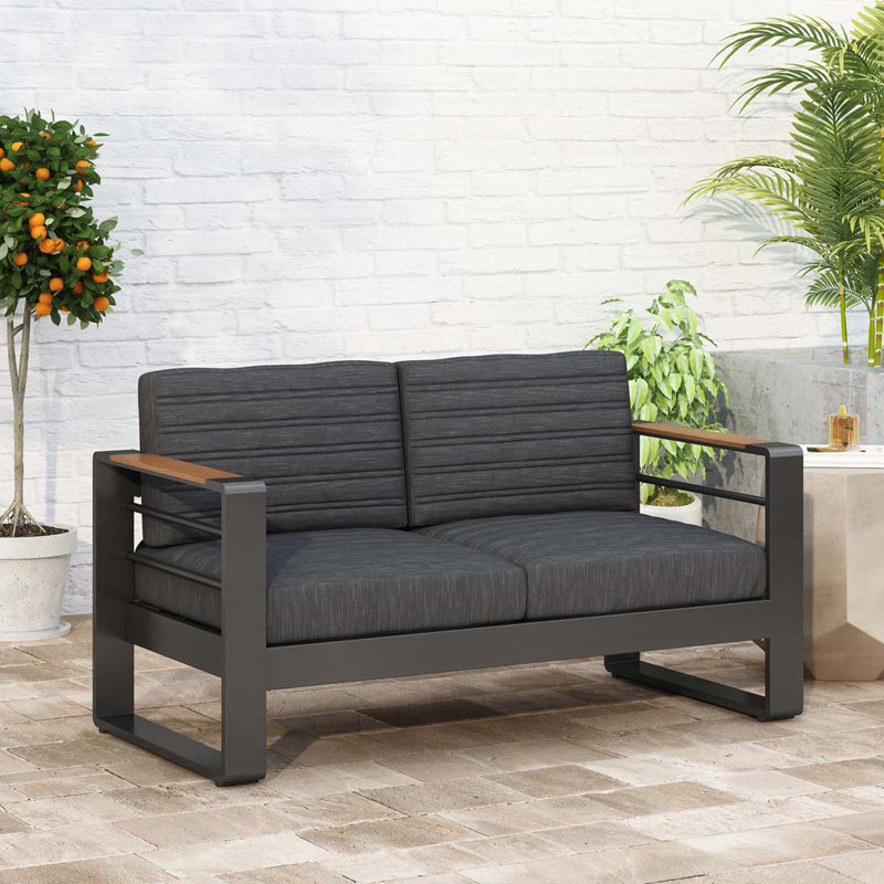 Canapé d'extérieur en aluminium 76,25 po avec coussins