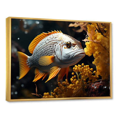 Reproduction sur toile monochrome de poissons jaunes et gris sur toile