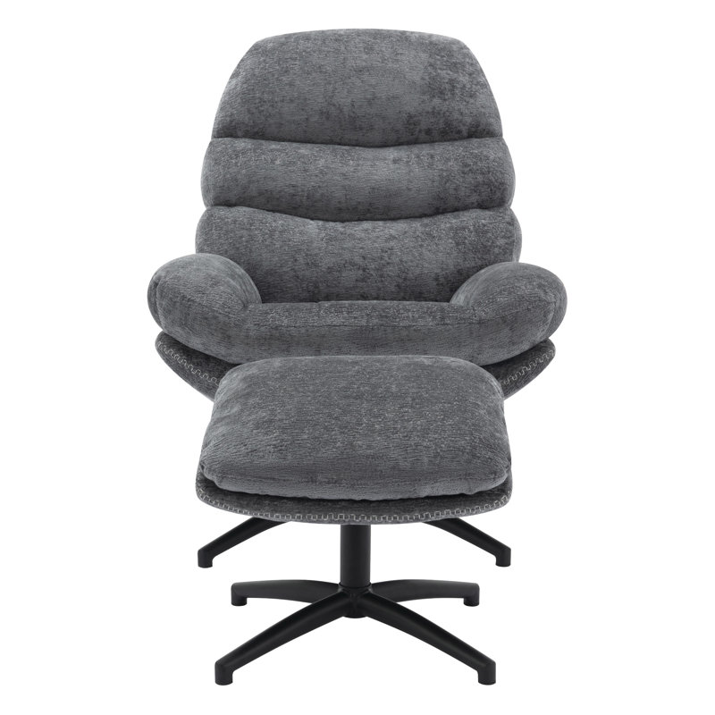 Hearl Swivel Lounge Chair With Ottoman, Gray Polyester