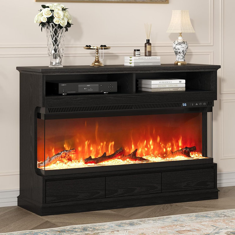 Fireplace TV Stand with 50" Electric Fireplace, Fireplace Entertainment Center with 3-Side Glass Insert, 3 Drawers, TV Consoles for Living Room