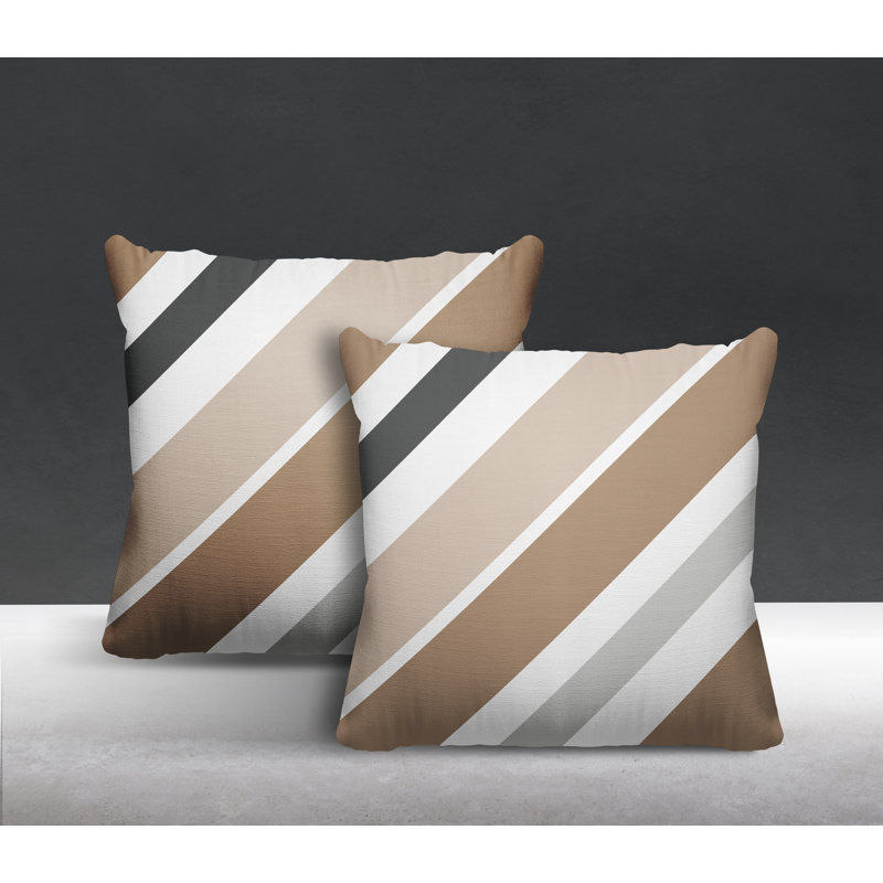  Coussin décoratif intérieur / extérieur à rayures, Beige, L 19 po x H 19 po