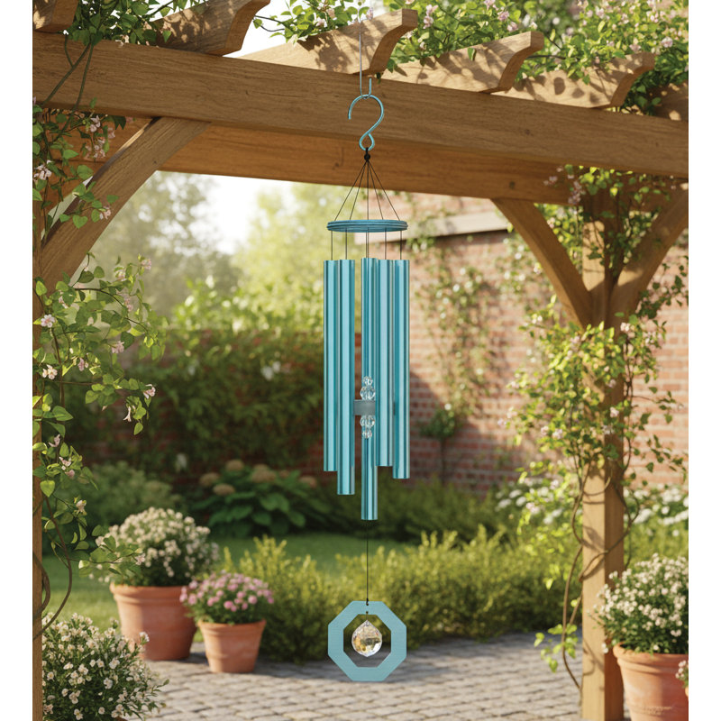 Carillon extérieur 22 "en métal et cristal Zen avec décorations mauves et crochet - mauve, Bleu
