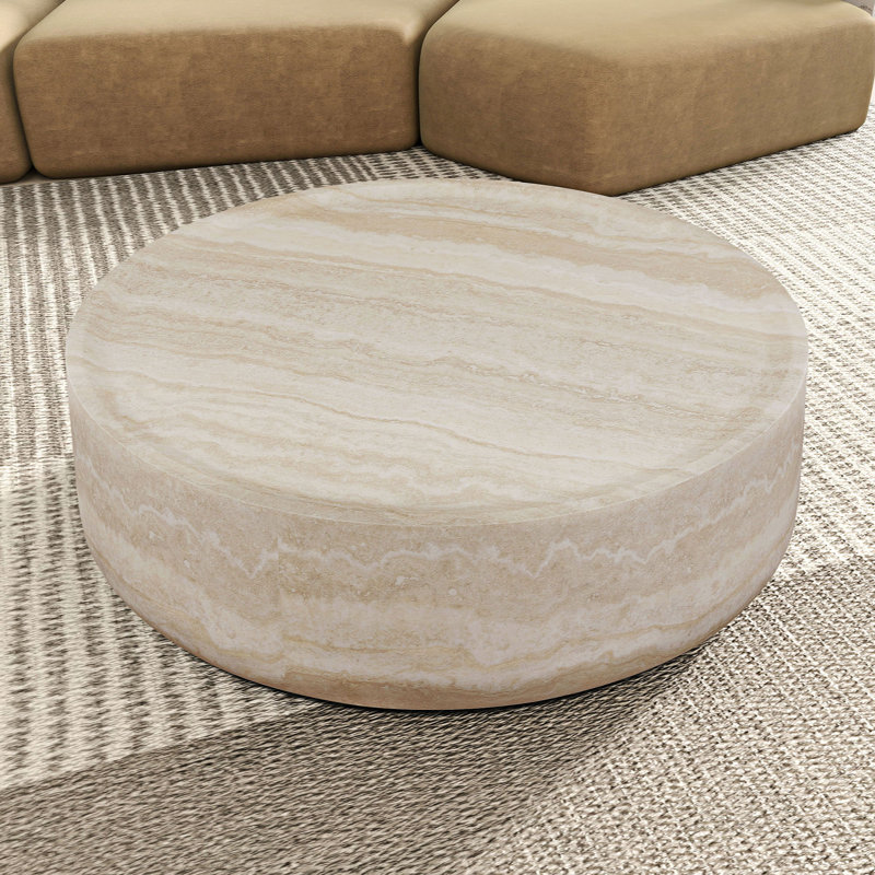 Coffee Table,Cocktail table,Living room table with Round top, Beige, 12" H x 31.49" L x 31.49" W