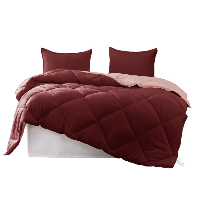 Ensemble d'édredon réversible en microfibre 2 pièces , Rouge antique / vieux rose, Édredon simple + 1 Taie décorative
