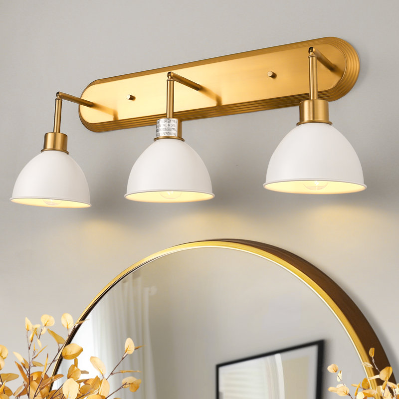 26 In. 3-Light Gold Bathroom Vanity Light With White Shades,Modern Wall Sconce For Bathroom, Vanity