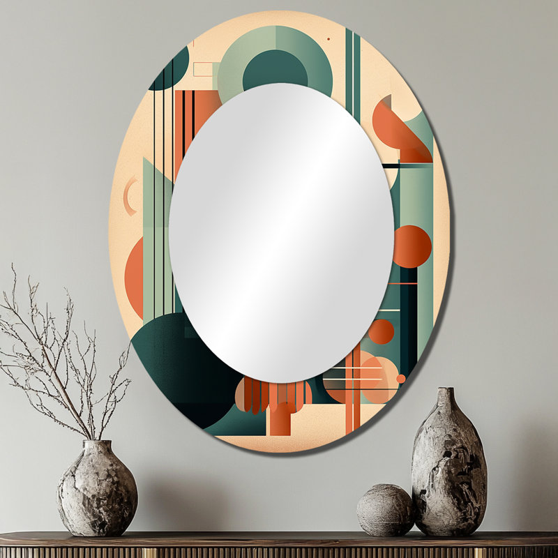 Miroir mural ovale orange et vert Mid Century Momentum IV - Large, 40 po x 30 po