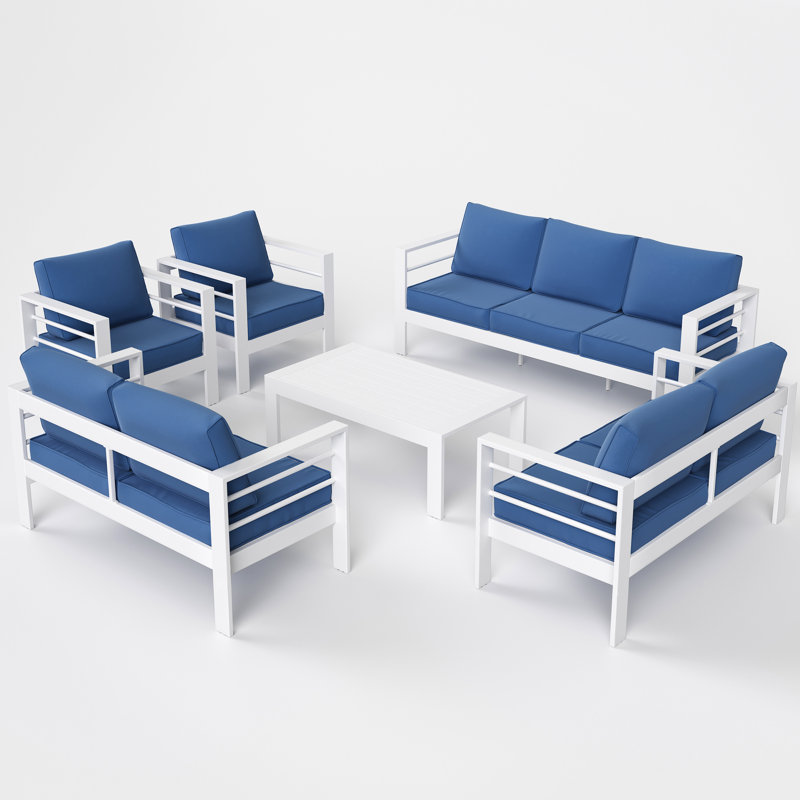 Ensemble de conversation d'extérieur pour 9 personnes avec coussins Tashiya, Bleu, Blanc