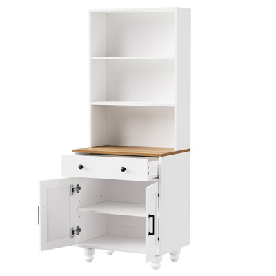 Armoire style garde-manger, bibliothèque à 5 niveaux avec tiroir, pieds en bois massif, blanc pour tablettes réglables d'armoire de cuisine, blanc, bibliothèque, rangement